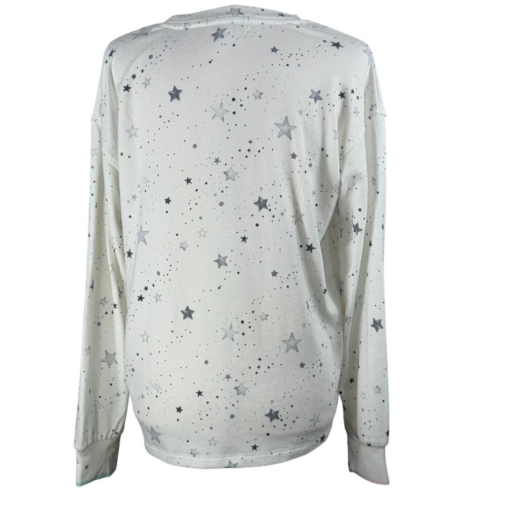 NWT P.J. SALVAGE Crewneck Long Sleeve Pajama Lounge Top Ivory & Gray Sta… - Picture 5 of 15